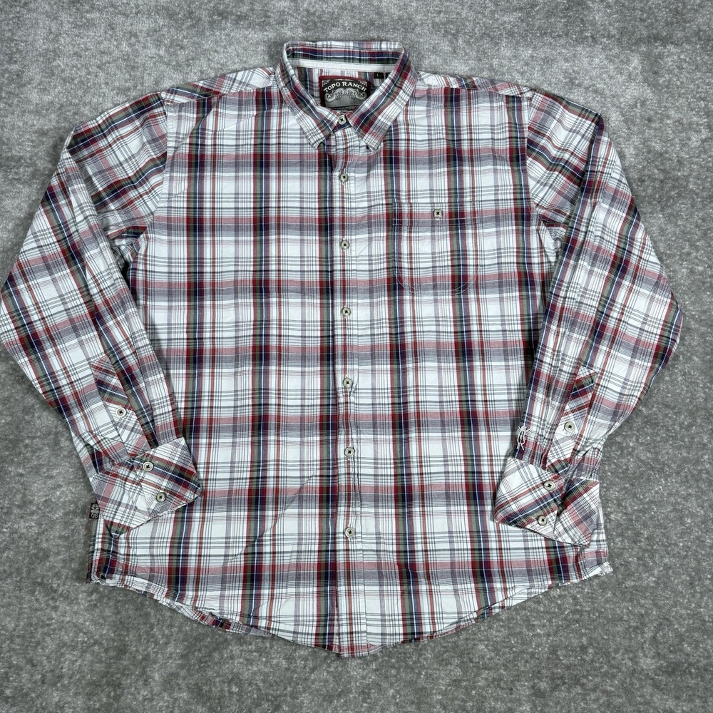 Topo Ranch Shirt Men's Large Plaid Long Sleeve Button‎ Up Organic Cotton Western